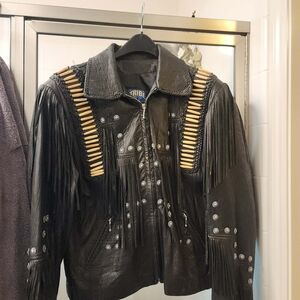Tribe America Black Leather Fringe Jacket
